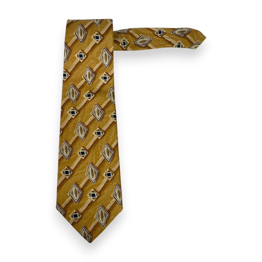 Robert Talbott Best of Class Mens Silk Tie‎ 58 x 3.75 Gold Diamond Pattern USA